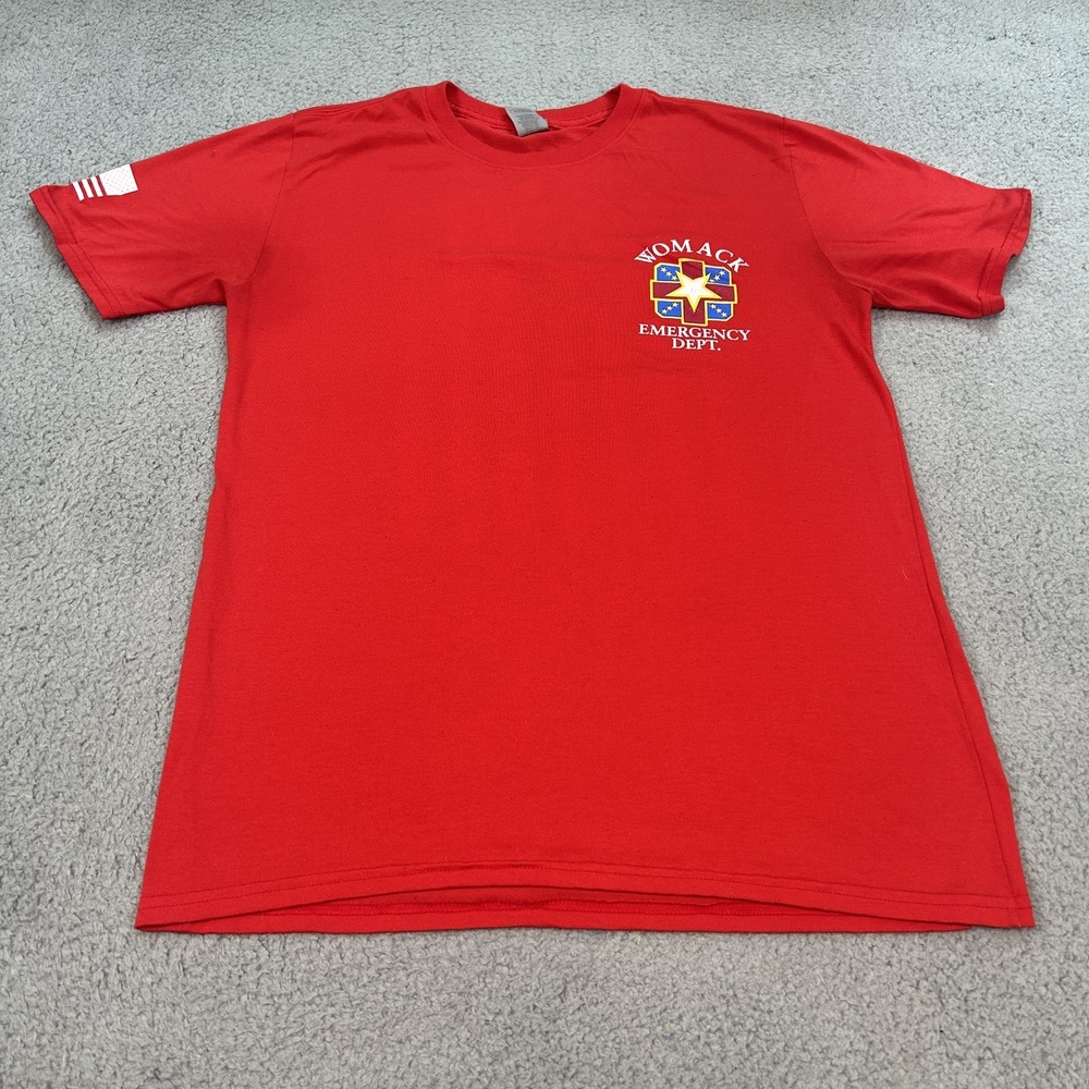 Gildan Shirt Mens Medium Red Womack Emergency Dept Patriotic Flag Medical Tee
